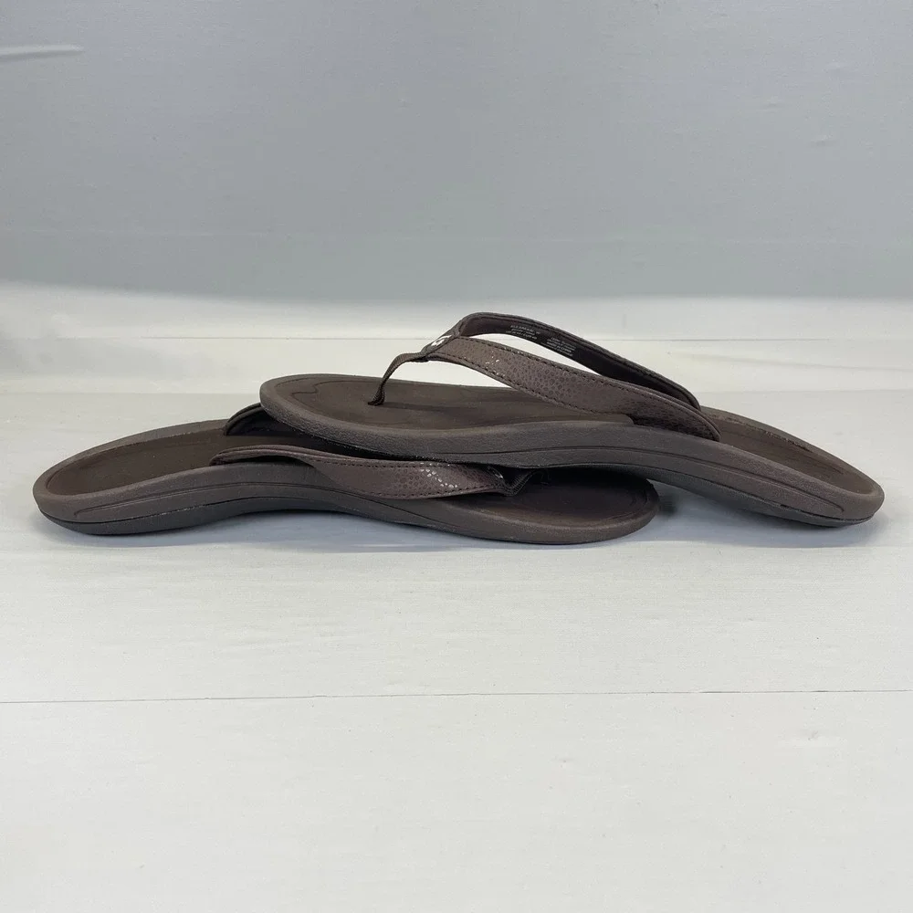 OluKai Kulapa Kai Flip Flop Sandals Womens Size 10 Brown Slip On Thong Shoes